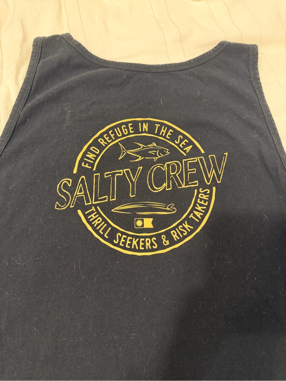Salty Crew Navy Tank with Yellow Graphic Logo